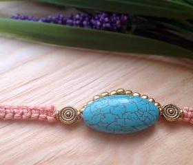 Turquoise bracelet, pastel cobra bracelet, peachy friendship bracelet