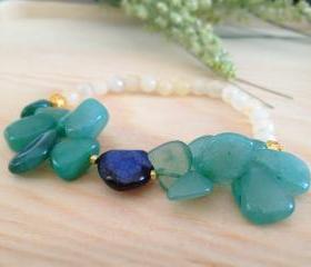 Jade, blue agate, milk white agate bracelet, pastel bracelet, stretchy statement bracelet